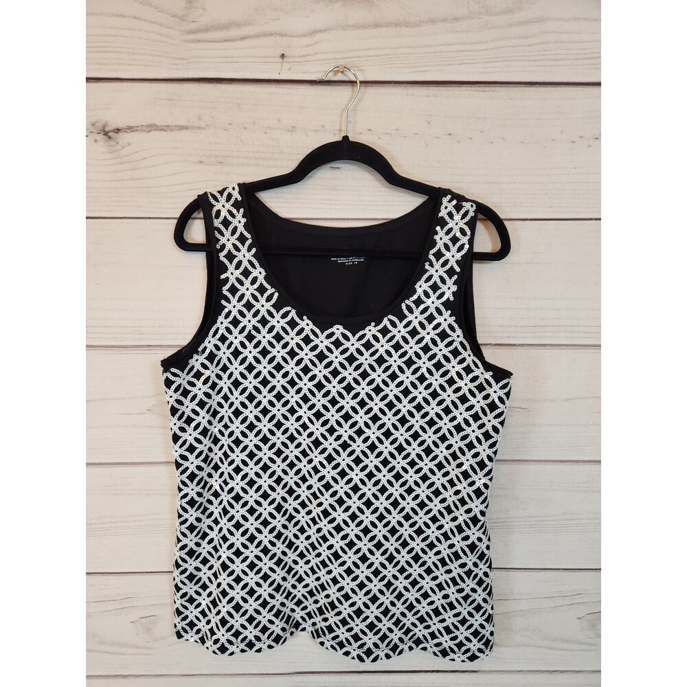 Charter Club Women's Black White Geometric Sequin Sleeveless Tank Top Size 1X